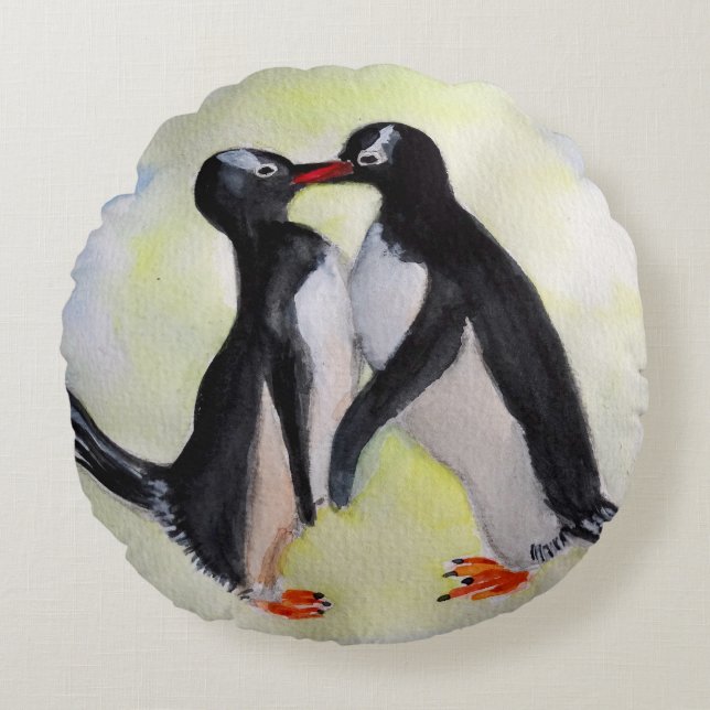 Penguins Brushed Polyester Round throw cushion (Front)