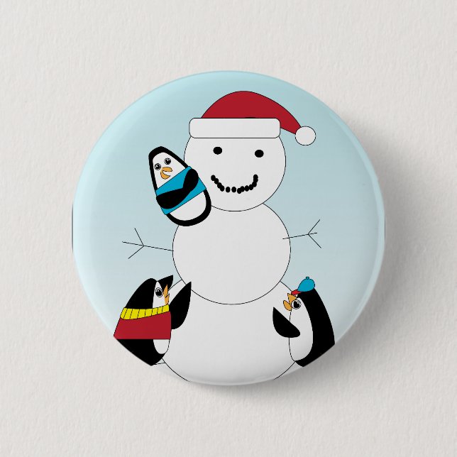 Penguins Building a Snowman Button (Front)
