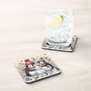 Penguins Building A Snowman Coaster