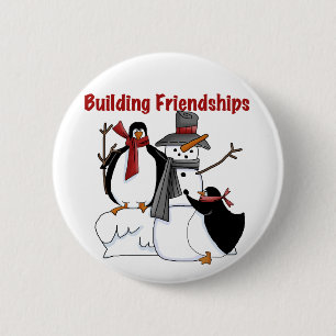 Penguins Building Friendship tshirts and Gifts 6 Cm Round Badge