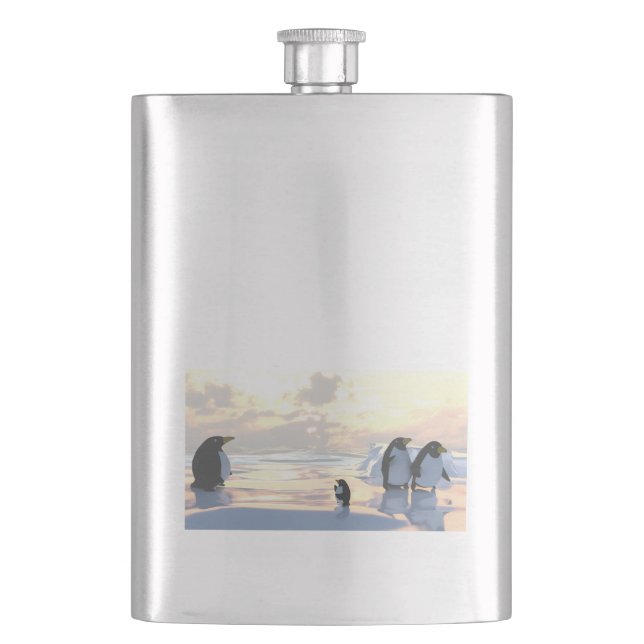 penguins chilling on an ice floe     hip flask (Front)