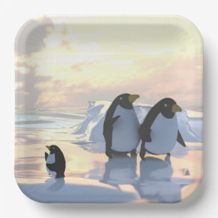 penguins chilling on an ice floe paper plate