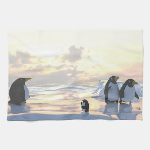penguins chilling on an ice floe tea towel