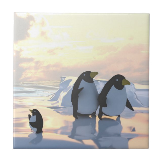  penguins chilling on an ice floe     tile (Front)