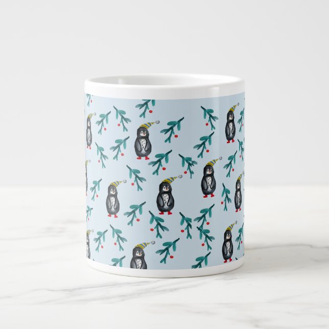 Penguins Christmas Art Large Coffee Mug (Front)