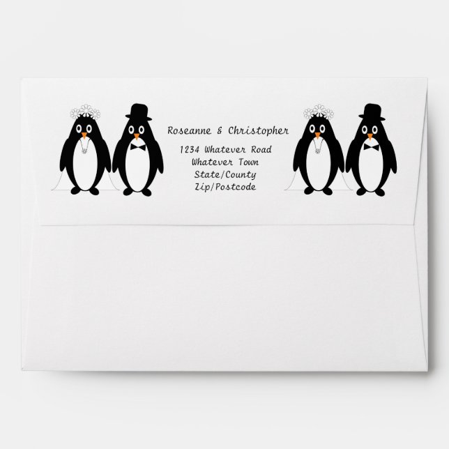 Penguins Design Wedding Envelope (Back (Top Flap))