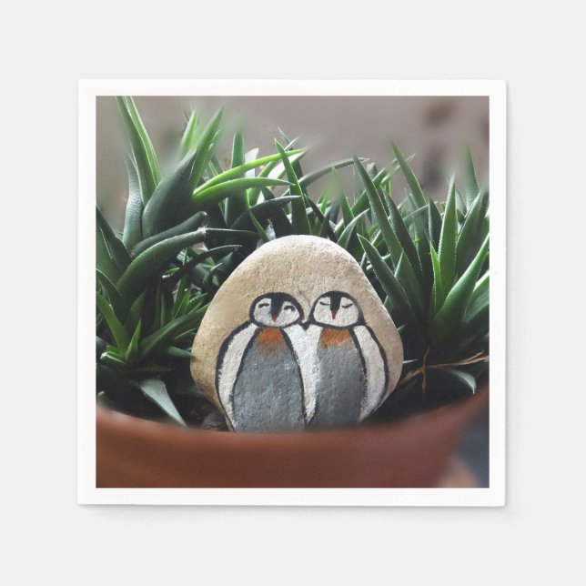 Penguins Drawing  Standard Cocktail Paper Napkins (Front)