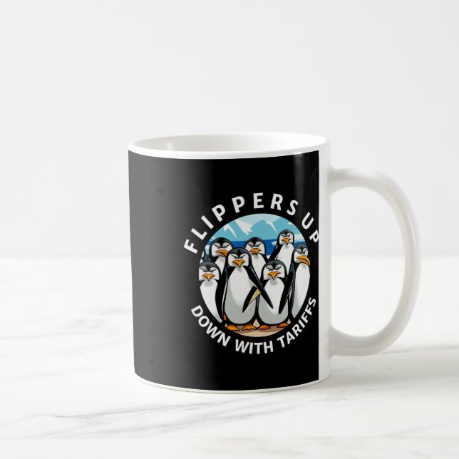 Penguins Flippers Up Protest Against Trump Tariffs Coffee Mug (Right)
