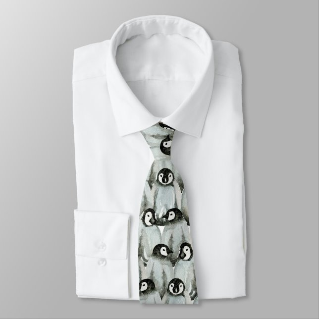 Penguins - Fun Black and White Pattern Tie (Tied)