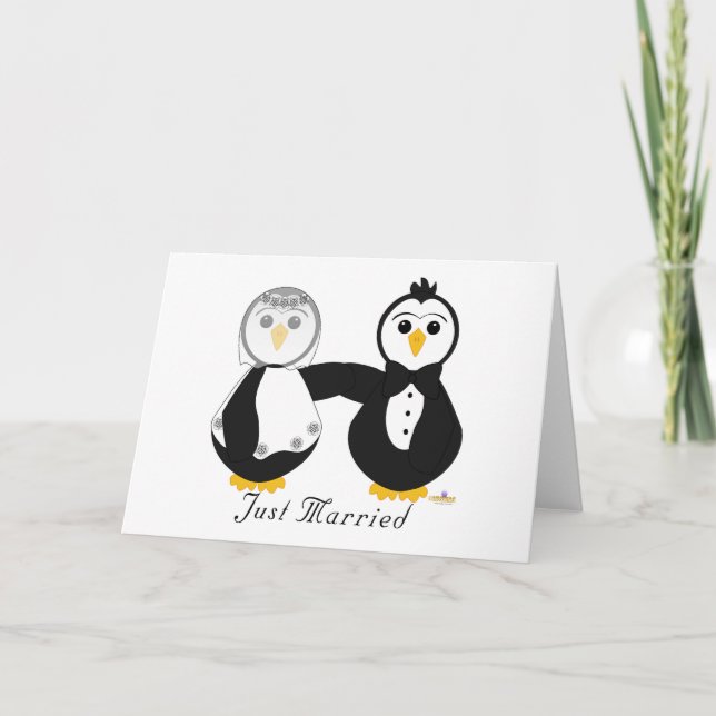 Penguins Getting Married Just Married Announcement (Front)