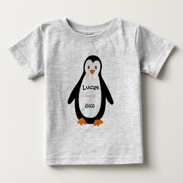 Penguins, Gigi and Name Baby T-Shirt (Front)