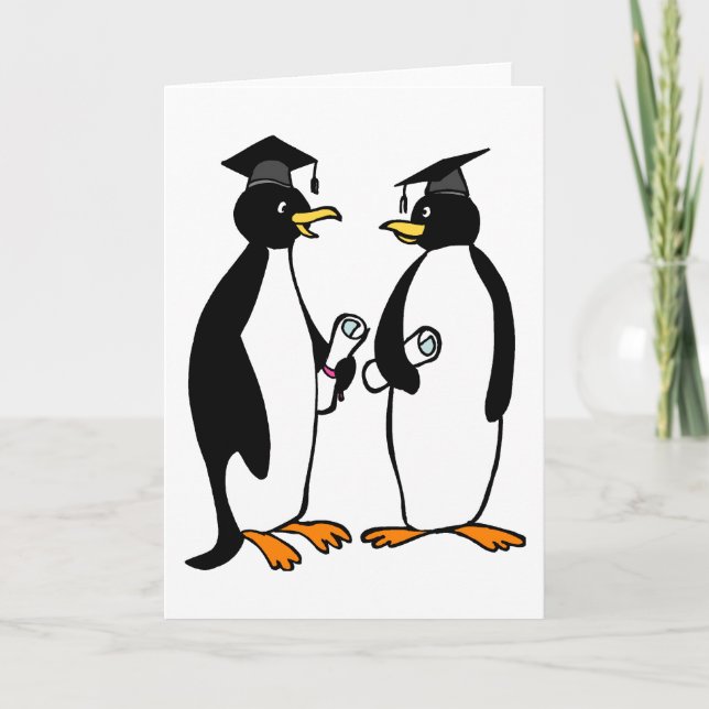 Penguins Graduation Cartoon Card (Front)