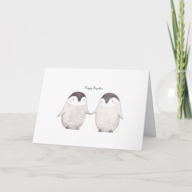 Penguins Greeting Card Happy Together Couple Card (Front)