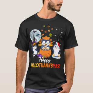 Penguins Halloween And Merry Christmas Happy Hallo T-Shirt