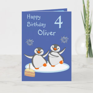 Penguins Happy Birthday Folded Greeting Card