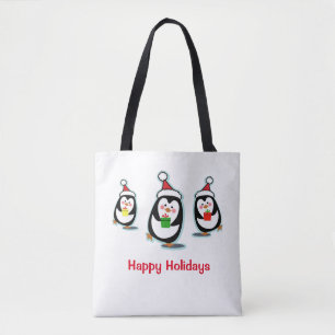 Penguins Happy Holidays Christmas Tote Bag