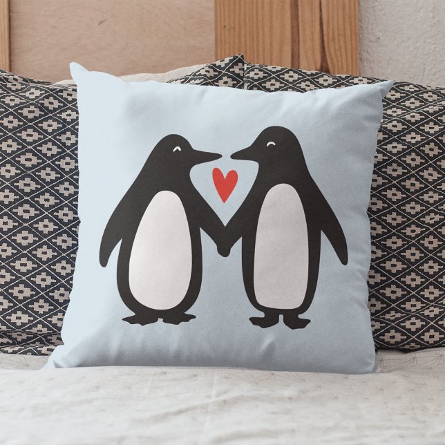 Penguins Holding Hands Cute Couple Cushion (Creator Uploaded)