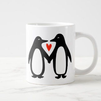 Penguins Holding Hands Cute Couple Large Coffee Mug