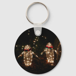 Penguins Holiday Light Display Key Ring