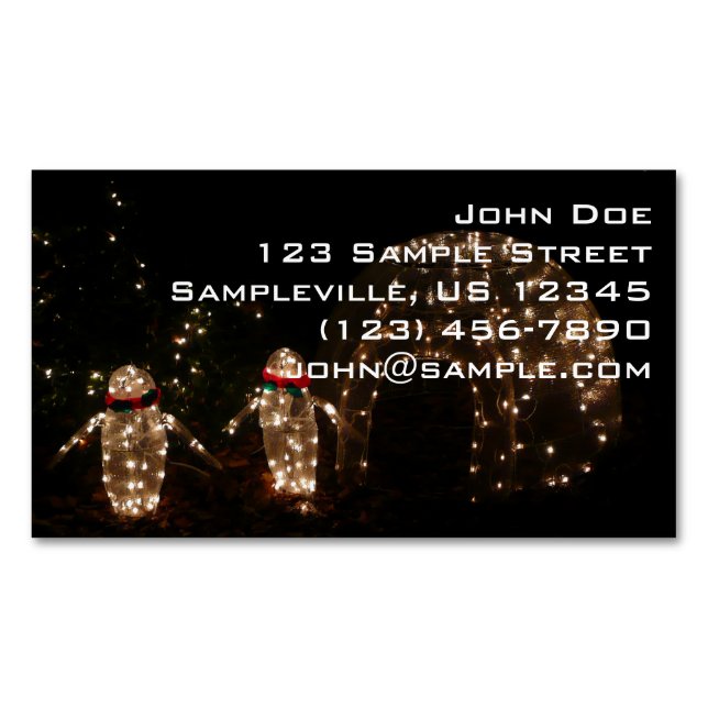 Penguins Holiday Light Display Magnetic Business Card (Front)