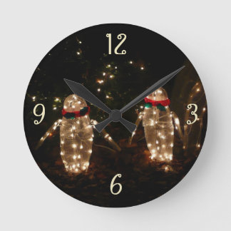 Penguins Holiday Light Display Round Clock