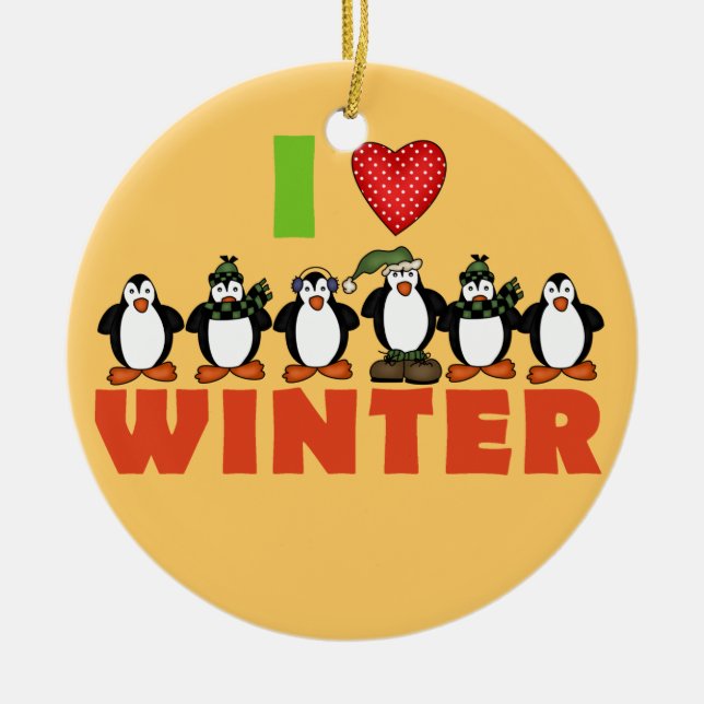 Penguins I Love Winter Keepsake Ornament (Front)