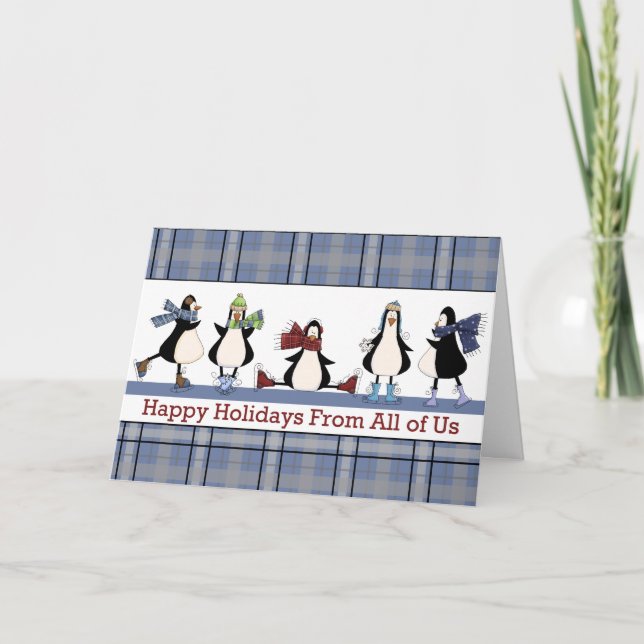 Penguins Ice Skating Group Holiday Christmas Card (Front)