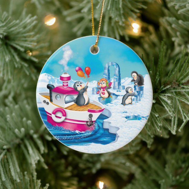 penguins in Antarctica Ceramic Tree Decoration (Tree)