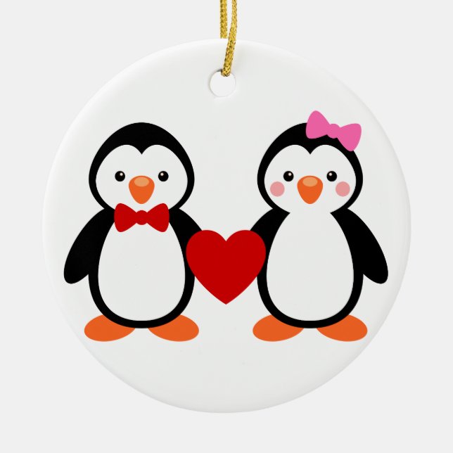 Penguins in Love Ceramic Tree Decoration (Front)