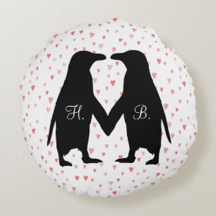 Penguins in love cushion - add your initials