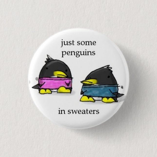 penguins in sweaters 3 cm round badge (Front)