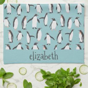 Penguins in the snow pattern tea towel