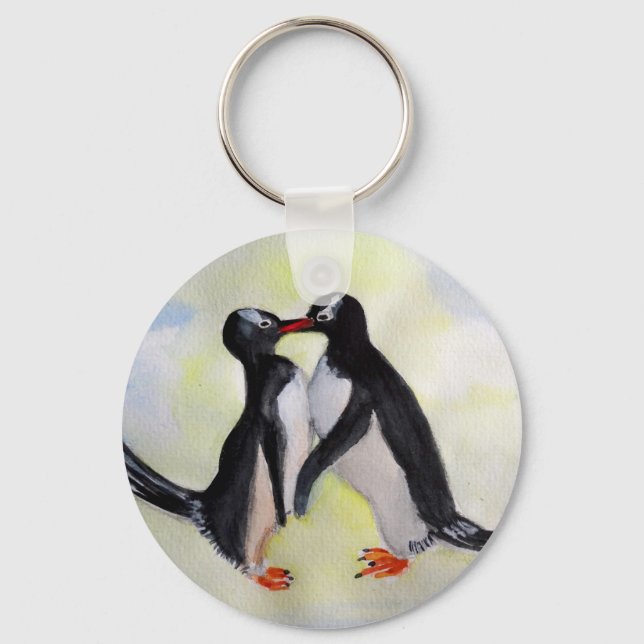 Penguins Love Button Key Ring (Front)