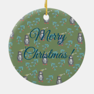 Penguins Merry Christmas Holidays Mood Ceramic Tree Decoration