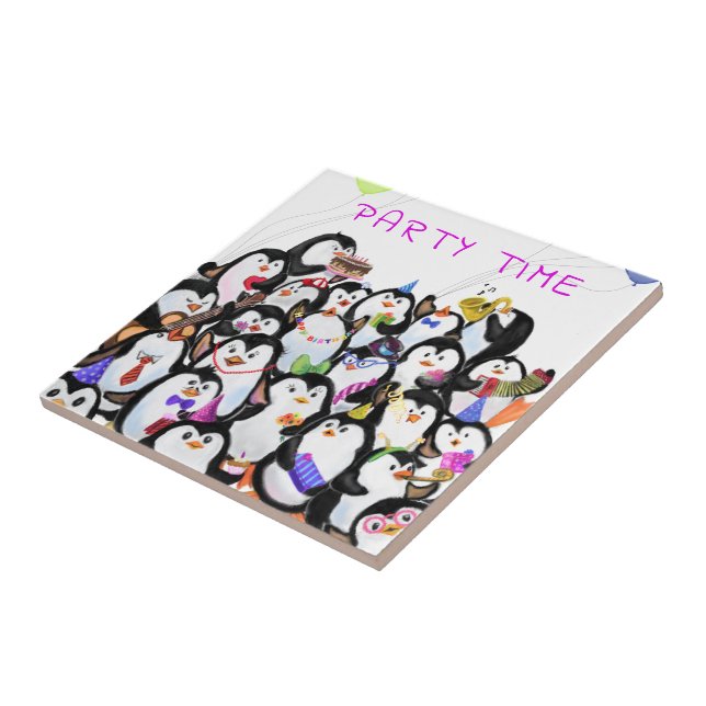 Penguins Party Ceramic Tile Gift - Custom Text (Side)
