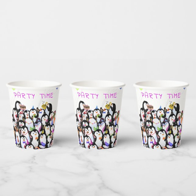 Penguins Party Paper Cups Cartoon - Custom Text (Multi)