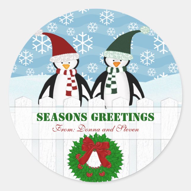 Penguins Personalised Christmas Stickers (Front)