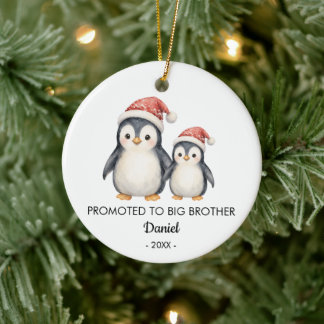 Penguins Promoted to Big Brother Photo Christmas Ceramic Tree Decoration