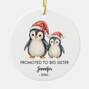 Penguins Promoted to Big Sister Photo Christmas Ceramic Tree Decoration