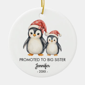 Penguins Promoted to Big Sister Photo Christmas Ceramic Tree Decoration