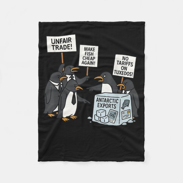 Penguins Protest Against Tariffs Funny Penguin Tar Fleece Blanket (Front)