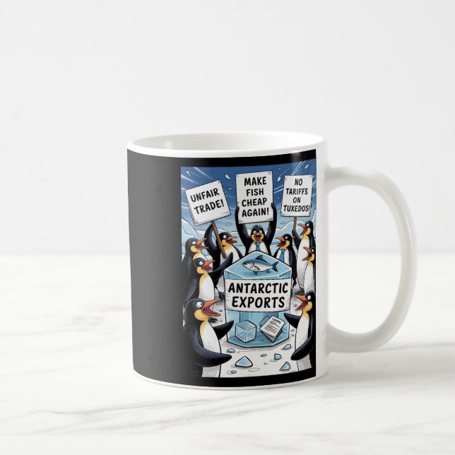 Penguins Protest Against Trump Tariffs Funny Pengu Coffee Mug (Right)