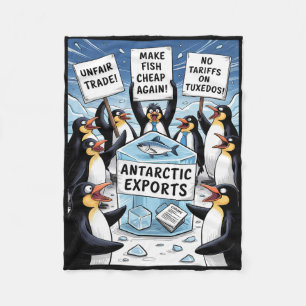 Penguins Protest Against Trump Tariffs Funny Pengu Fleece Blanket