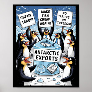 Penguins Protest Against Trump Tariffs Funny Pengu Poster