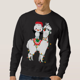Penguins Riding Llama Lights Santa Christmas Paja Sweatshirt