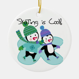 Penguins Skating is Cool Ceramic Tree Decoration