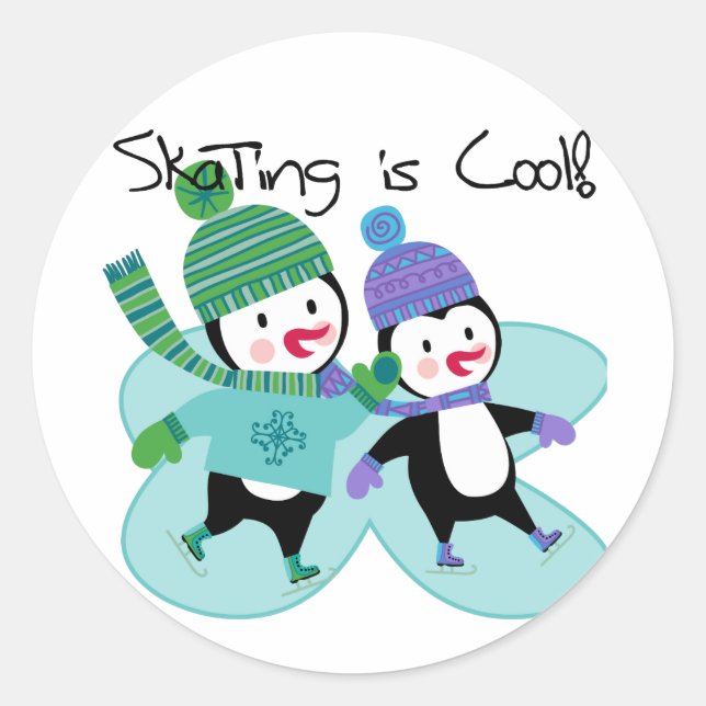 Penguins Skating is Cool Classic Round Sticker (Front)