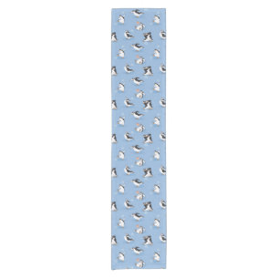 Penguins skating pattern short table runner
