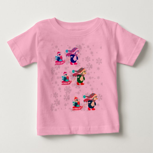 Penguins sledding baby T-Shirt (Front)