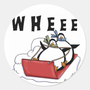 Penguins Sledding Tshirts and Gifts Classic Round Sticker